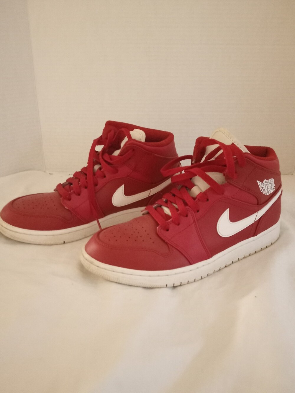 Air Jordan Nike Red and White Mid-Top Basketball Sneakers
